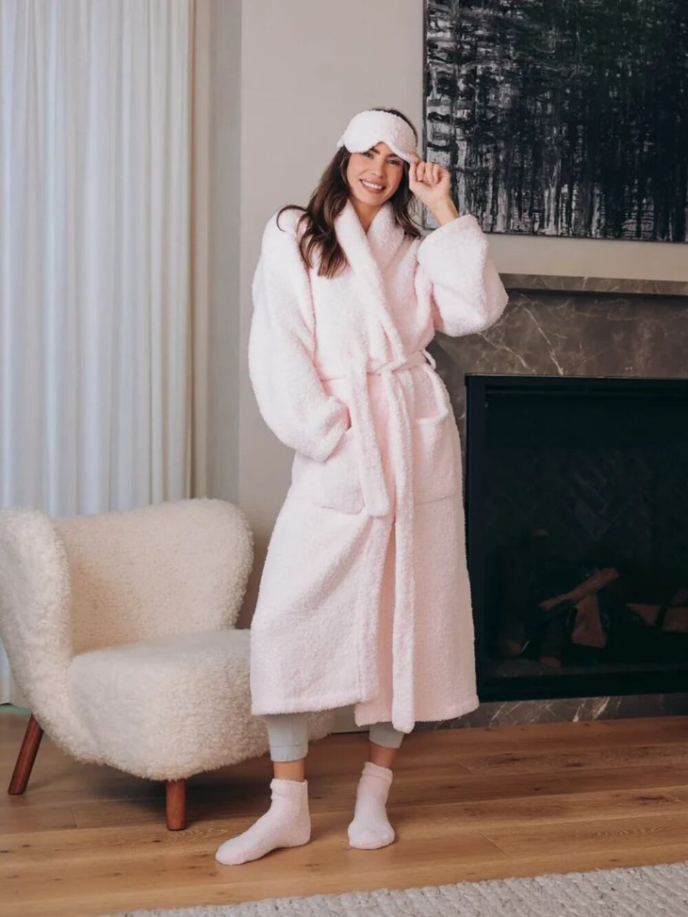 KASHWERE Signature Shawl Collar Light Pink Robe